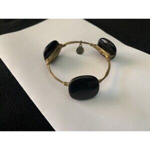 Bourbon And Boweties Large Black Goldtone Wire Wrap Bangle Bracelet 7.5"